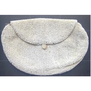 Antique 1920s Micro Beaded Belt Purse Ivory Belgium Flapper Coin Pouch